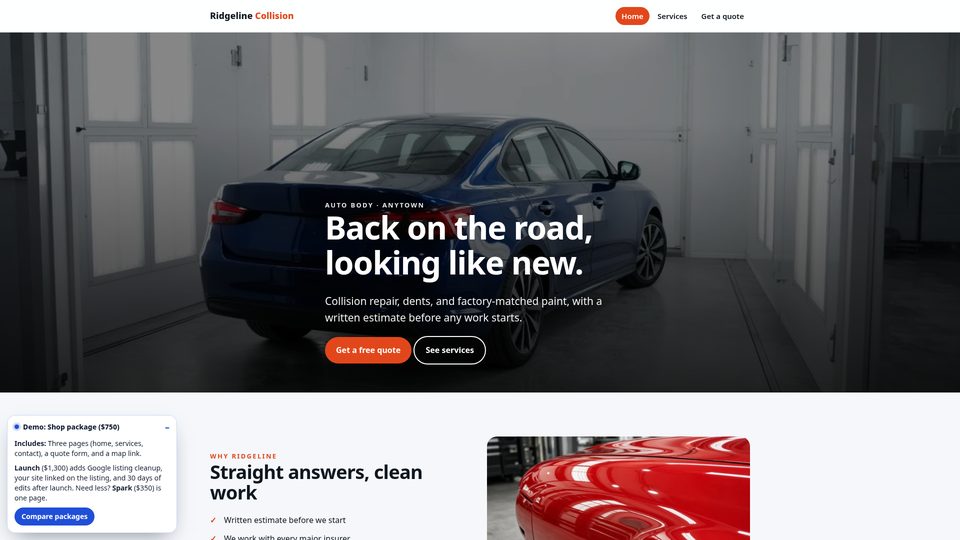 Example Shop three-page small business website by T&J Marketing