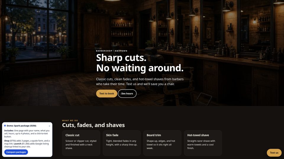 Example Spark one-page small business website by T&J Marketing